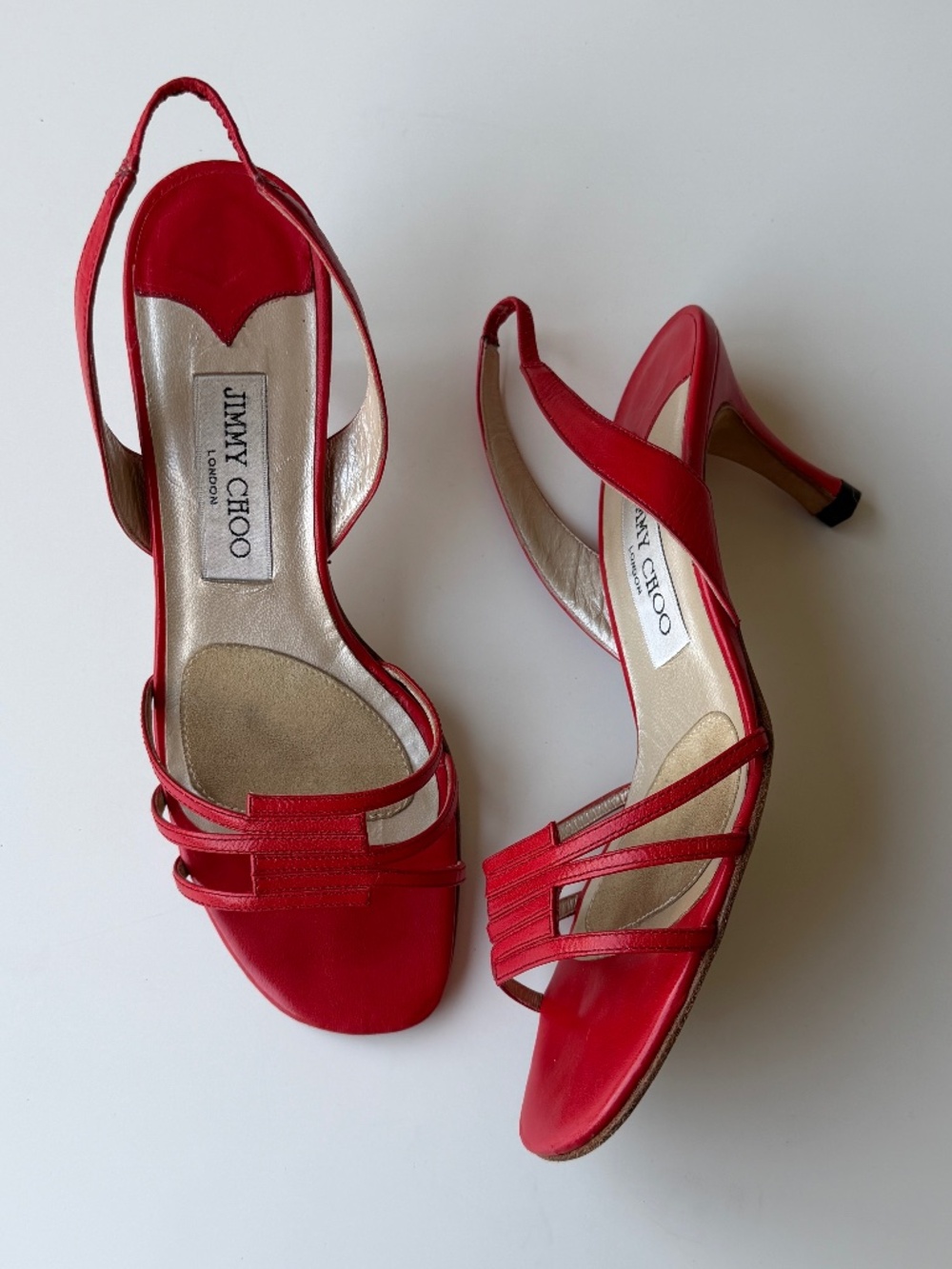 Vintage Jimmy Choo red leather slingback sandals, IT 36.5, approx. US 6-6.5